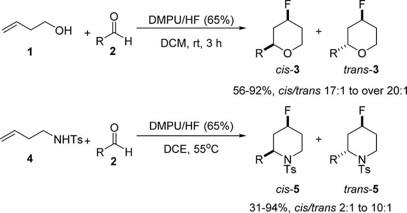Preparation of Fluorinated Tetrahydropyrans and Piperidines using a New Nucleophilic Fluorination Reagent DMPU/HF