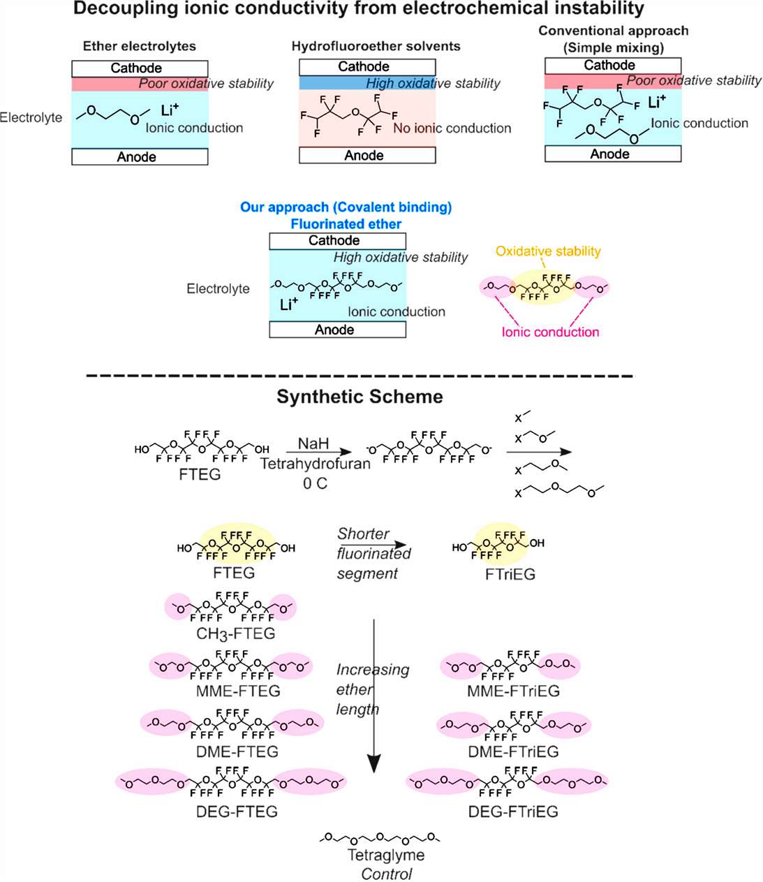 Fig.3 Hydrofluoroethers such as 1,1,2,2-tetrafluoroethyl-2,2,3,3-tetrafluoropropylether (TTE) and bis(2,2,2-trifluoroethyl) ether (BTFE) have found great use in lithium metal.